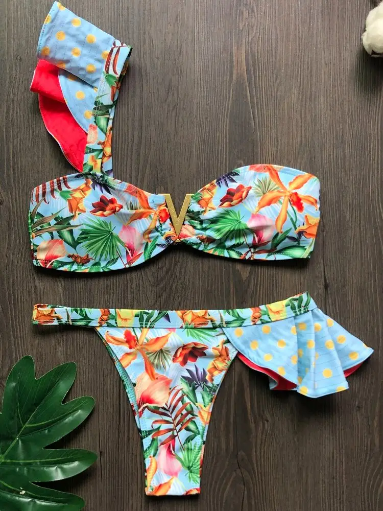 2023 Sexy Bikinis Women Swimsuit Tropical new Print Swimwear Brazilian 2025 Bikini Set Ruffle Bathing Suit Beachwear Biquini female