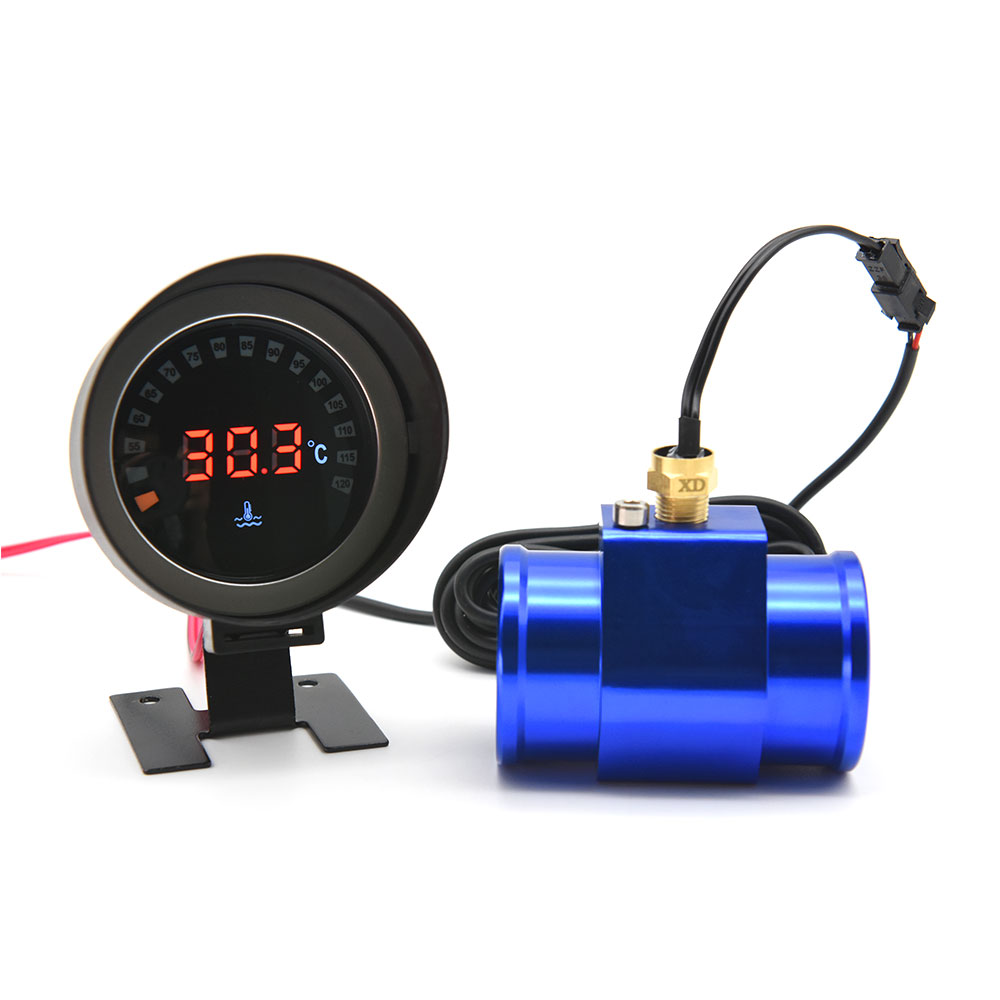 Universal 52mm Water Temperature Gauge Car LED Digital Instrument 10MM Water Temperature Sensor with Radiator Hose Adapter