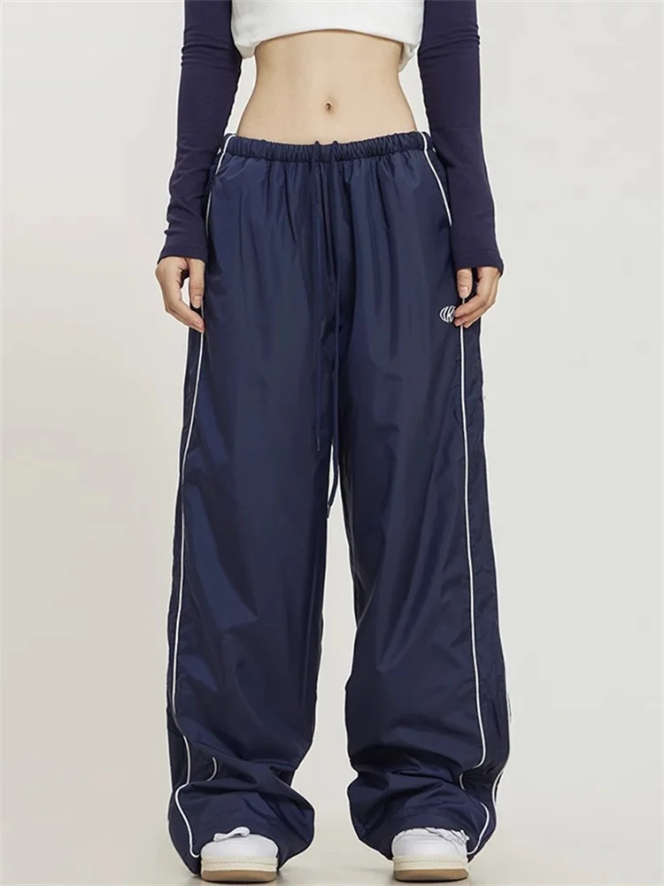 Deeptown Y2K Gorpcore Gray Track Pants Women Streetwear Hip Hop Navy Blue Sports Trousers Oversized Vintage Kpop Sweatpants