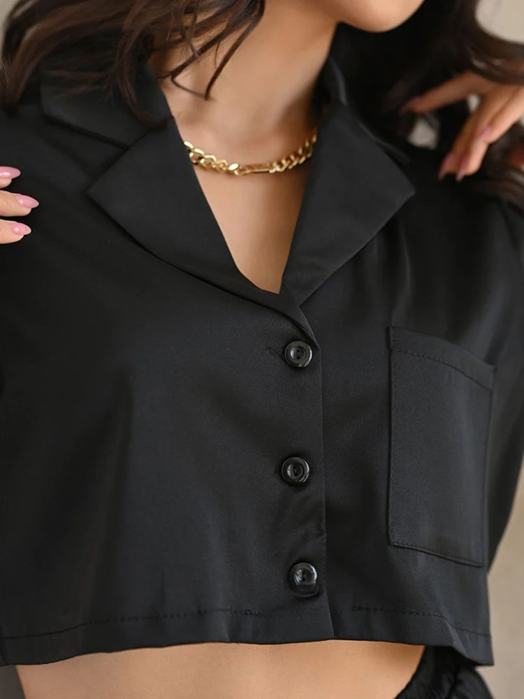 Linad Black Pamas For Women 2 2025 new Piece Sets Loose Short Sleeve Crop Top Female Home Suits With Shorts Spring Casual Sleepwear