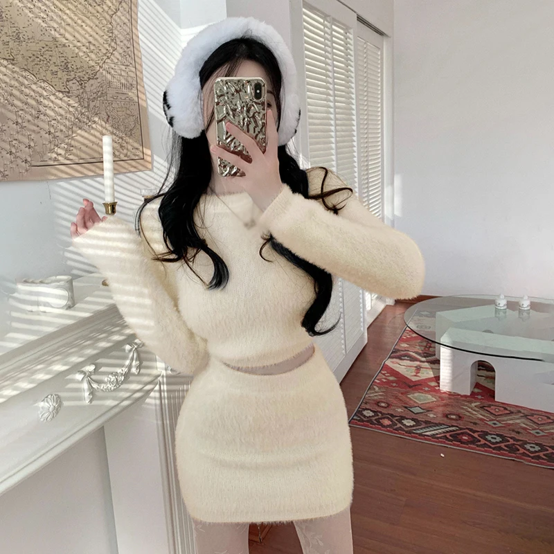 Autumn Spring Women Mini Furry Skirt Faldas Mujer new Moda Slim Sexy High Waist Wrap Hip 2025 Black Bottom Wild Woolen Elegant Korean