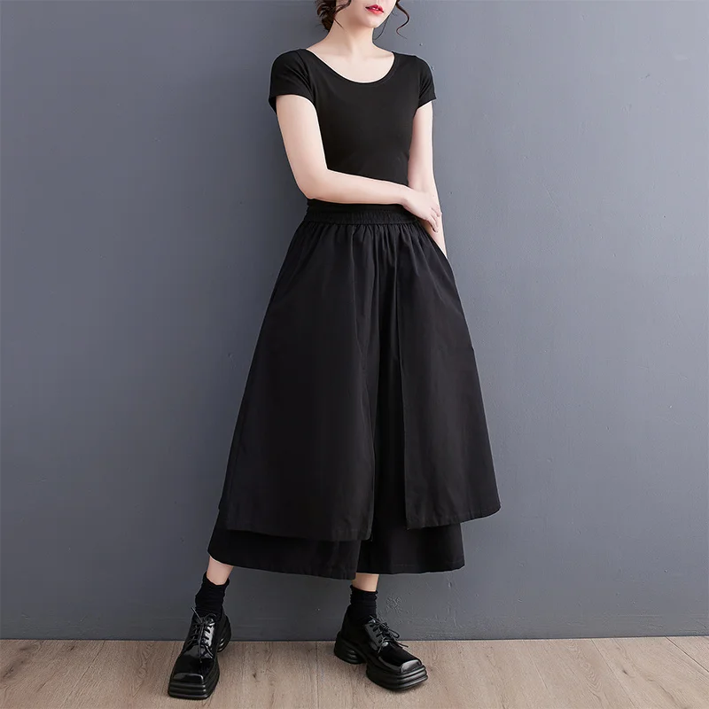 #2912 new Black Wide Leg Pants Women Pockets Loose Asymmetrical Trousers Female Double 2025 Layer Streetwear Baggy Pants High Waisted