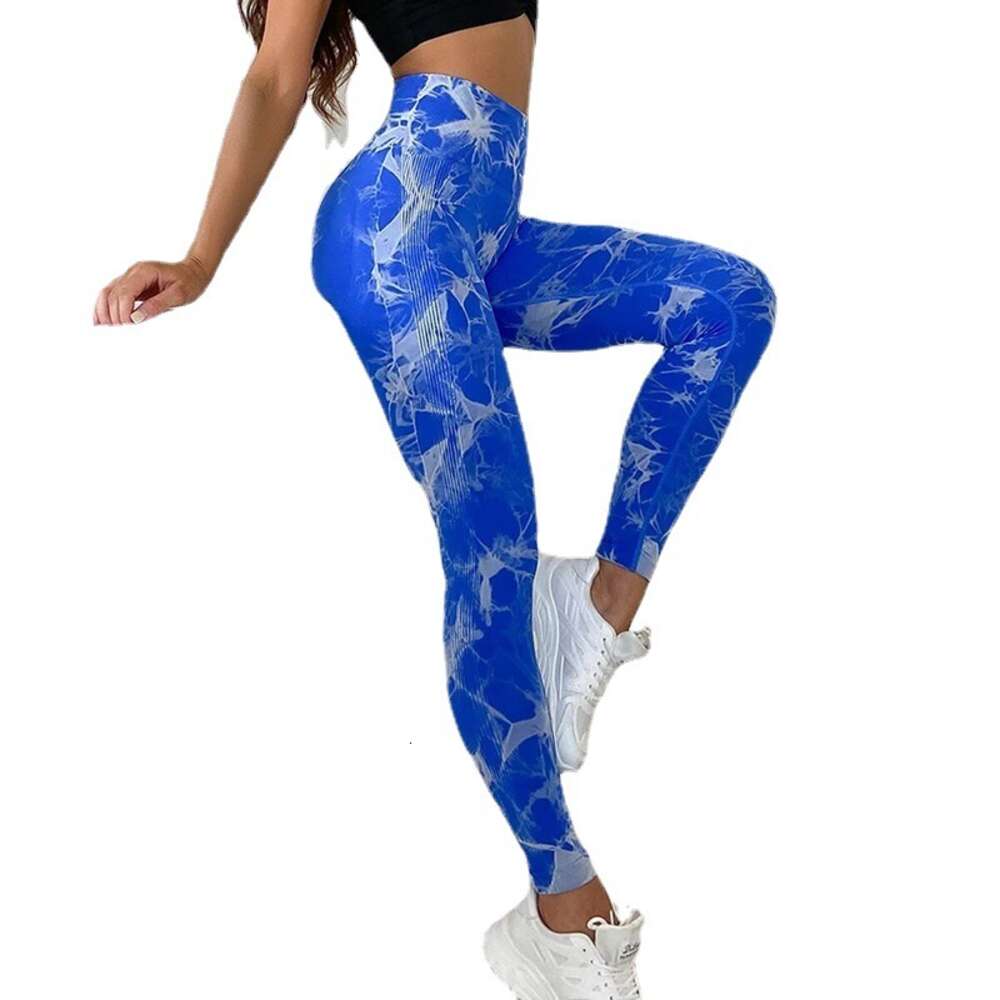Peach Tie Dye Yoga for Women with High Waist, Abdominal Tightening, Hip Lifting Fiess Pants, Seamless Sports Tight Pants