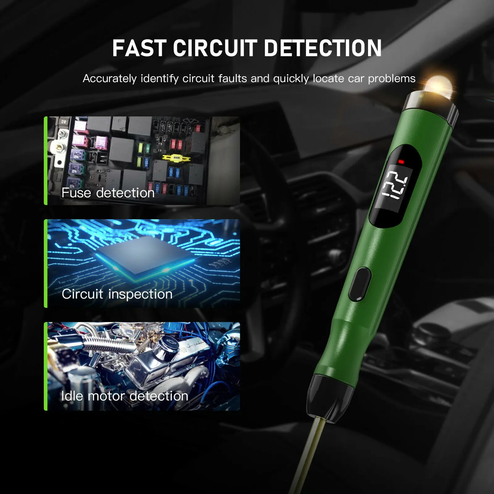 JDiag P50 Automotive Circuit Tester Car Power Circuit Probe Kit 12V 24V Digital Display Circuit Load Polarity Voltage Test Pen