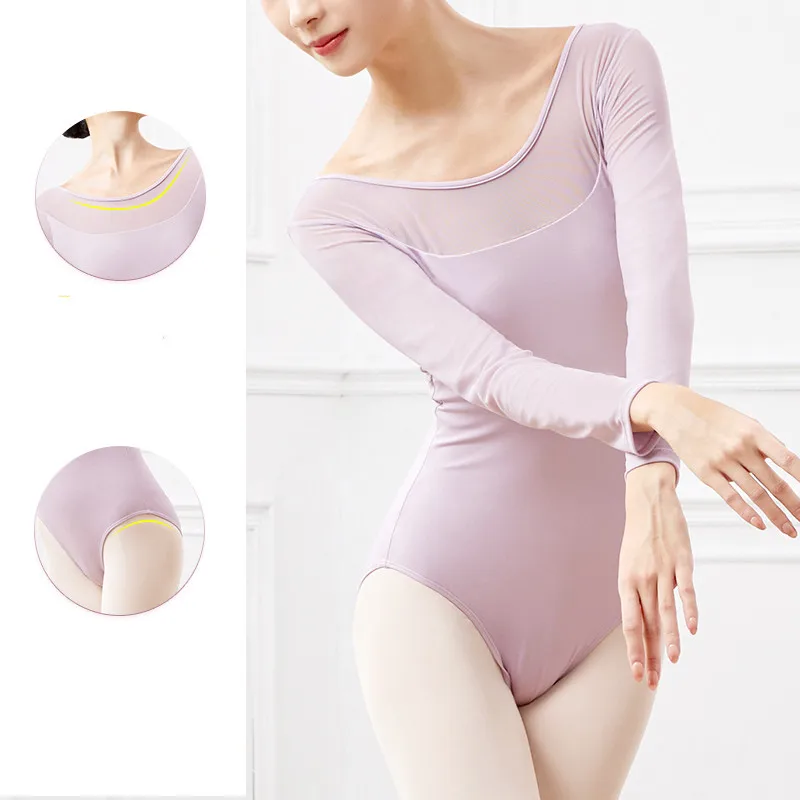 Women Ballet Leotards 2025 Black Gymnastics Kink Dance Bodysuits new Costumes Adult Patchwork Mesh Long Sleeve Ballerina Leotards