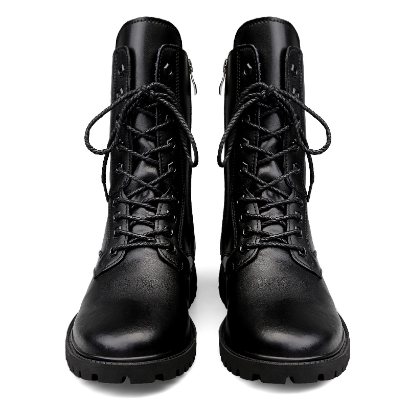 US Winter Combat TrendBoots Plus Veet Men Genuine Leather Snow Side Zipper Motorcycle Boots High effc