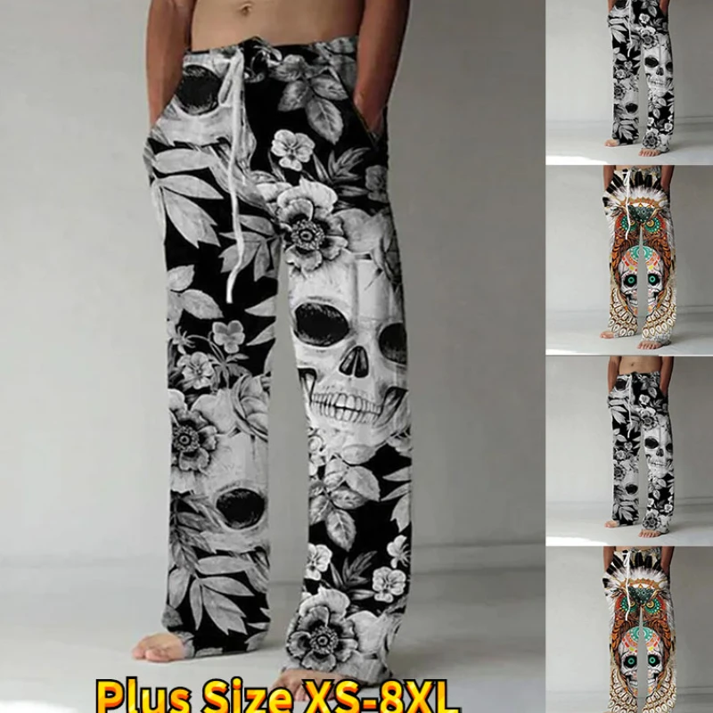 Skull Print Pattern new Men Daily Outside Take Handsome 2025 Street Style Loose Casual Pants XS-8XL