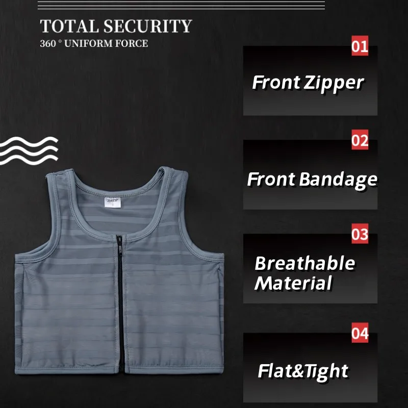 Front Bandage Chest Binder Front Zipper Breast Binder Tomboy Super Flat Breathable FTM Vest Trans Binder