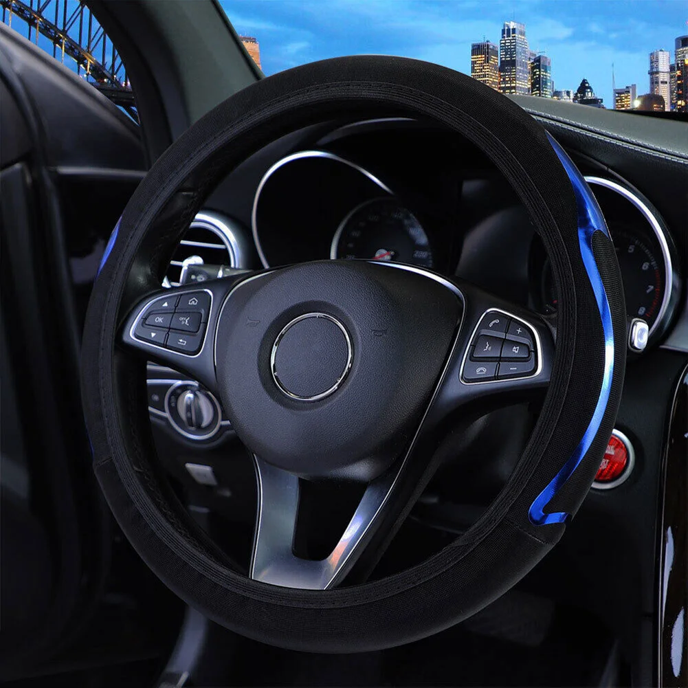 Universal Car Steering Wheel Cover Breathable Anti Slip Steering Wheel 15" 38CM PU Leather Cover Interior Accessories Durable