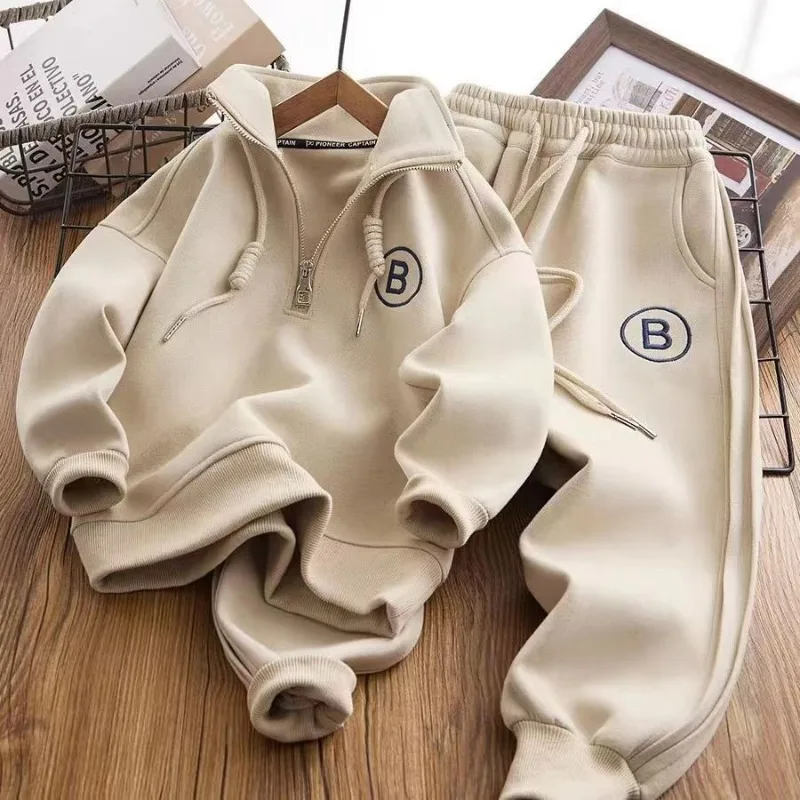 Thick Sweatshirts Children 2 Piece Sets Casual Pullover Long Sleeve Tops Boys Conjunto 2023 New Warm Sweatpants Kids Ensemble