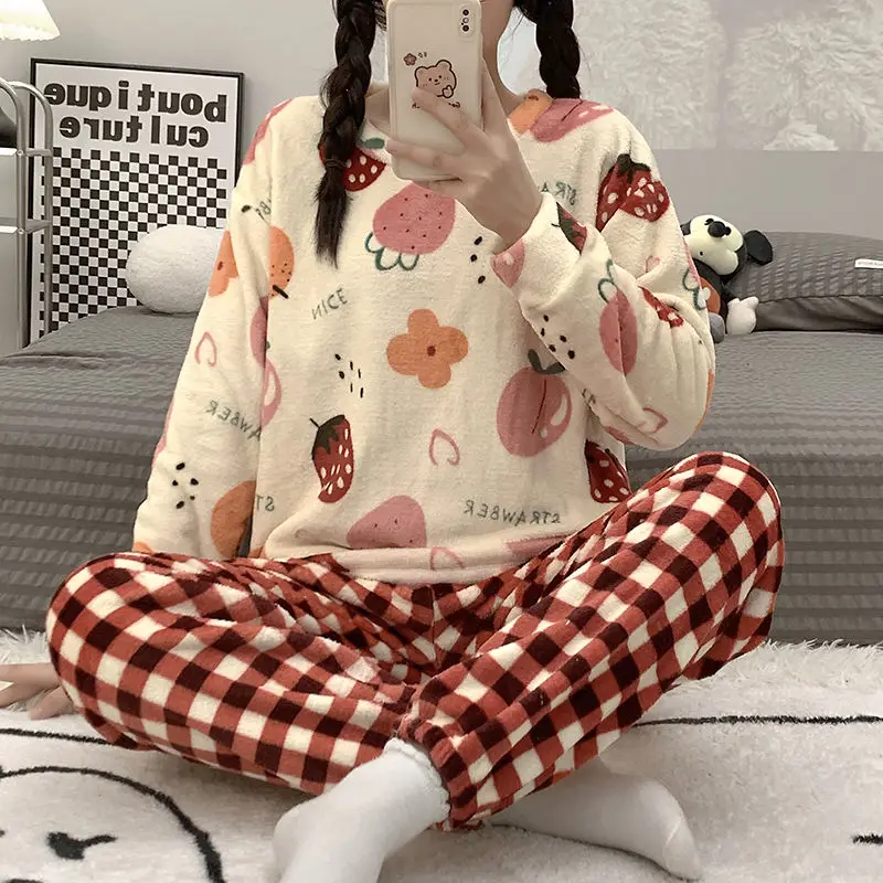 SUO&CHGAO 2023 Autumn 2025 Winter New Cute Coral Fleece Pamas for new Womens Plus Veet Pyjamas Sets Nightgown Sleepwear Homewear