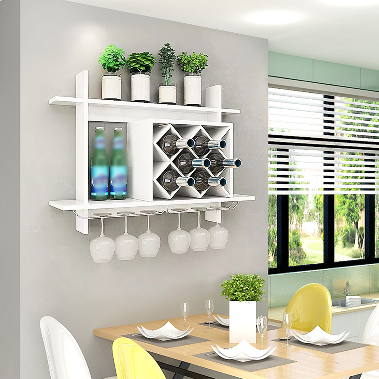 Modern Wine Cabinet Hanging White Wine Rack Bar Accessories Wall Mounted Bottle Glass Holder Shelves Creative Wall Hanging Wine