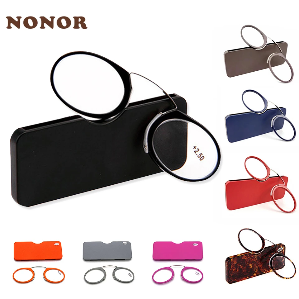 NONOR TR Clip Nose Bridge Mini Reading Glasses 1.0 To 3.5 Portable Presbyopic Glasses With Case