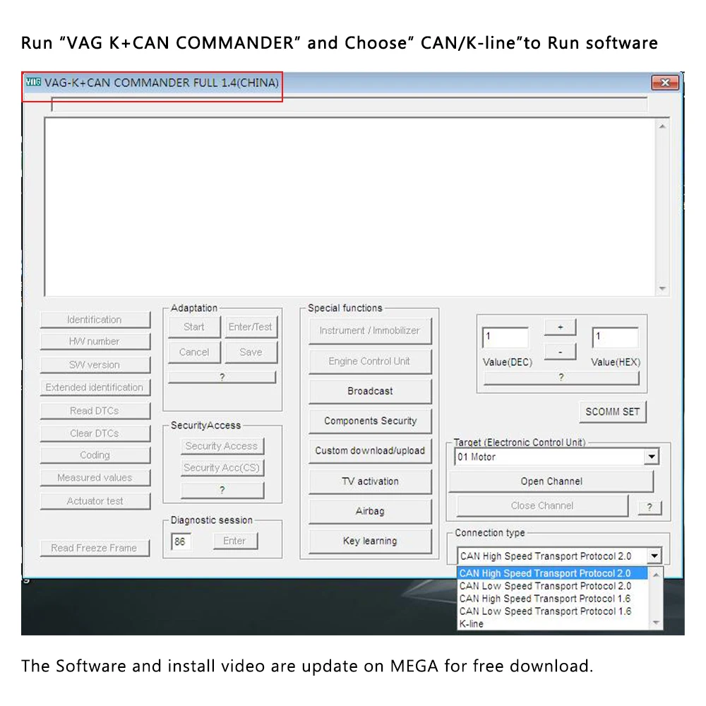 VAG K+CAN Commander 1.4 PIC18F25K80 FTDI FT232RL OBD 2 Auto Car Diagnostic Scanner Cable Tools for AUDI/VW Interface COM K-line