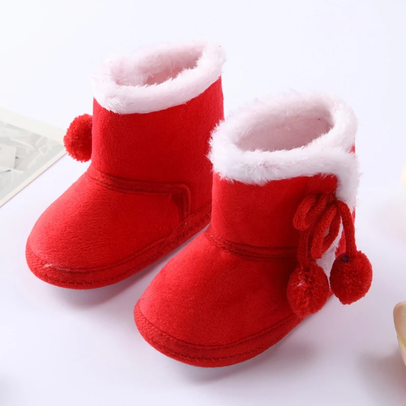 Baywell Winter Baby Warm Red Boots - Fluffy Flock Snow Slip On Shoes for Girls Toddler 0-18 Months