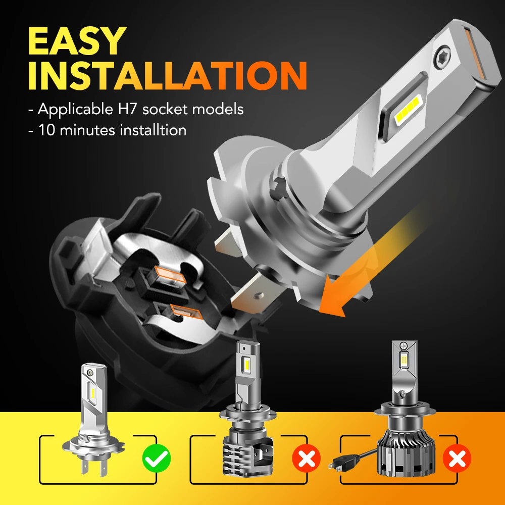 OXILAM 2Pcs H7 LED 360 Head Light For Renault Scenic 3 Megane 2 Citroen C4 2025 C1 Opel Astra J Zafira H7 LED new Mini Headlamp 16000LM