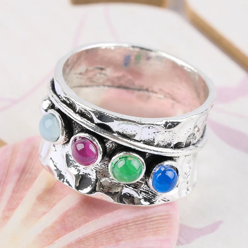 new Vintage Colorful Stone Rings for Women Gothic Chunky 2025 Knuckle Finger Ring Men's Punk Sier Color Party Retro Jewelry Gift