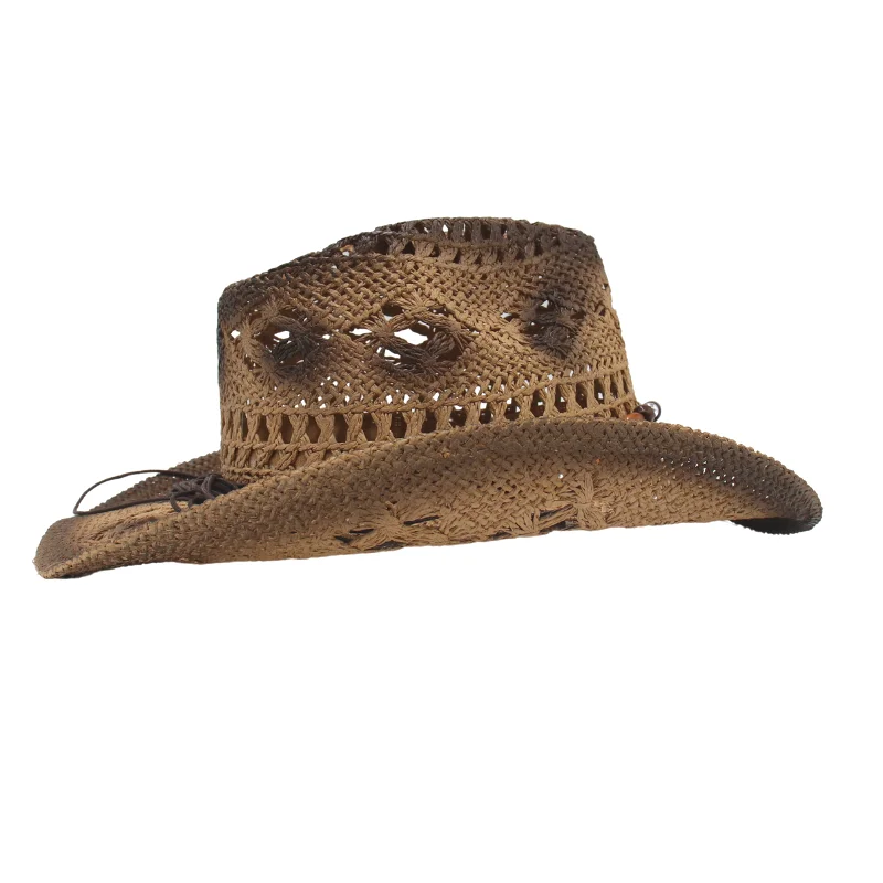 Summer Men Women Straw Hollow Handmade Western Cowboy Hat Elegant Cowgirl Outdoor Travel Jazz Beach Sun Hat sombreros de vaquero