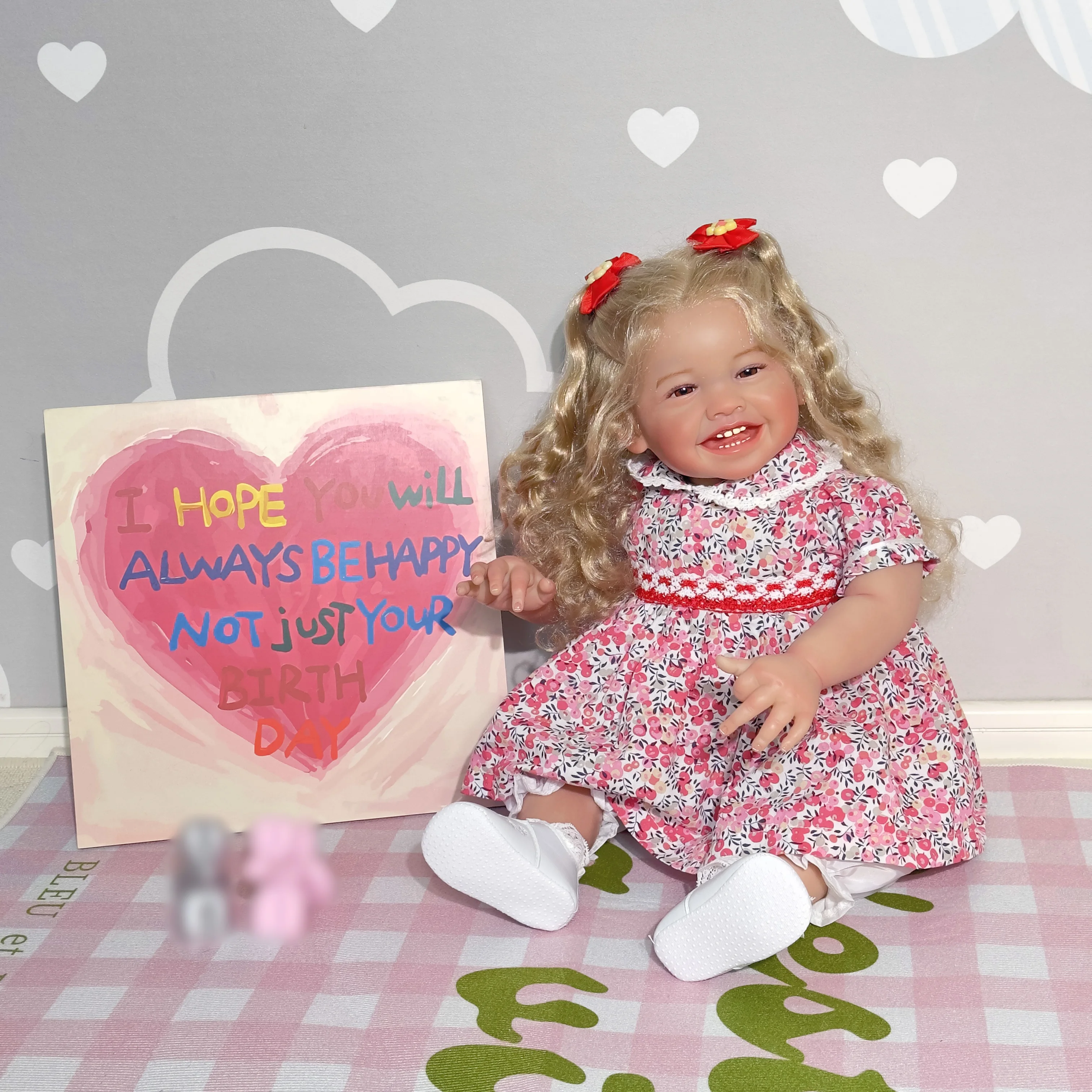 24inch Mila Reborn Toddler Happy Baby with Rooted Long Hair Lifelike 6month Baby Size Collectible Art Doll