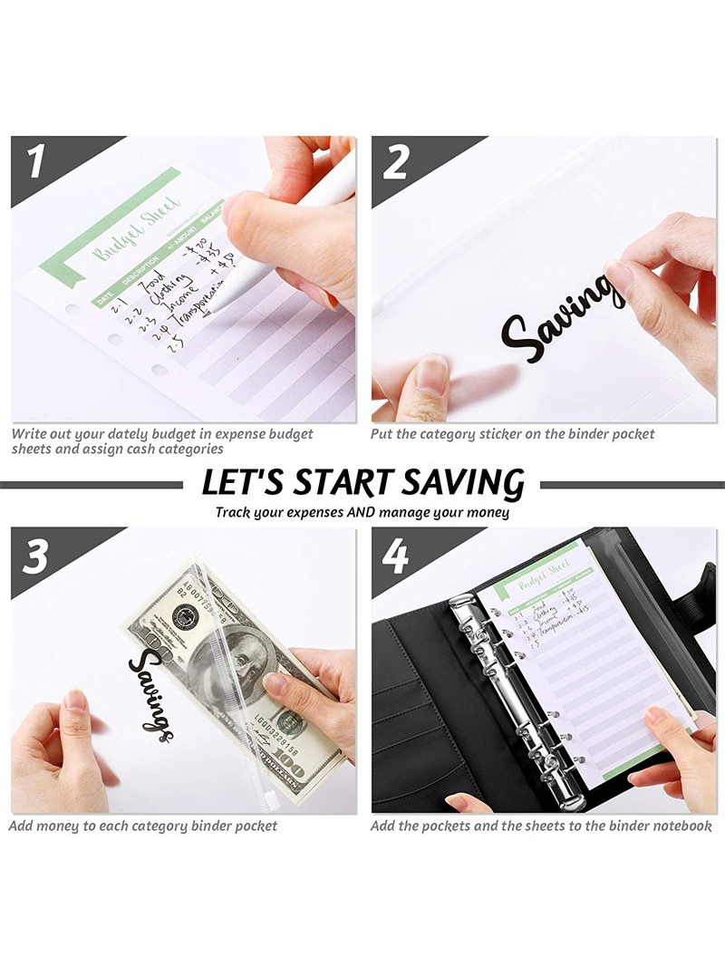 Leather Budget Binder With Cash Envelopes Pockets Zip Small French Budget Pouch Binder For Saving Money A6 Planner Organizer