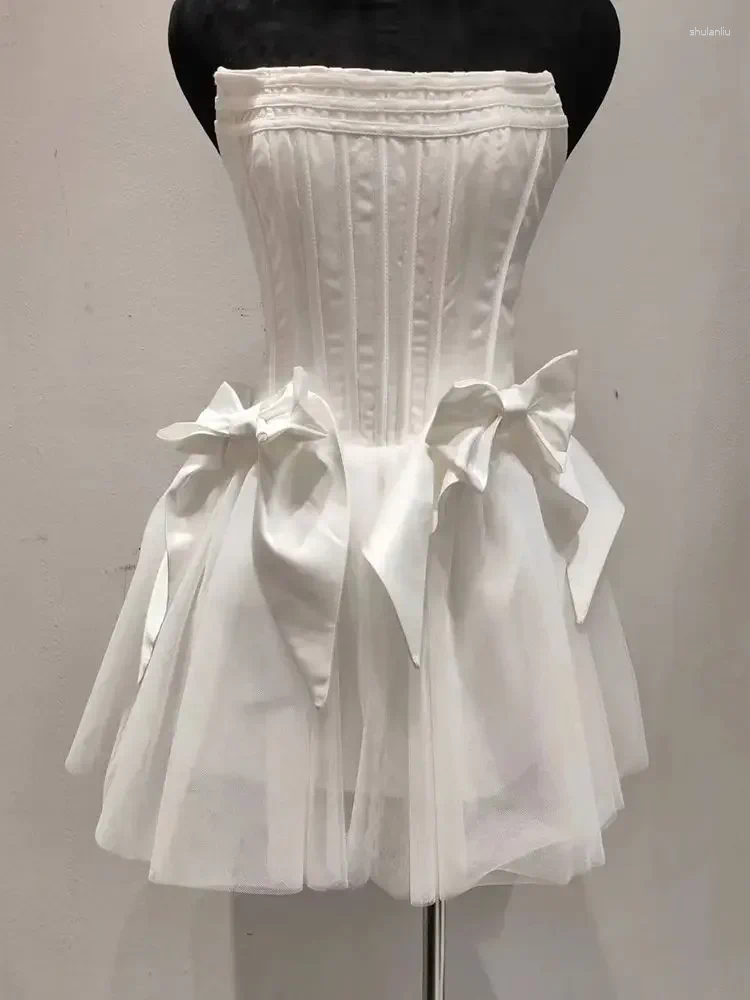 Casual Dresses DEIVE TEGER 2024 Summer Women'S A-Line Sheer Sexy Strapless Tight Mini Ball Dress With Backless Bow Formal Event Party