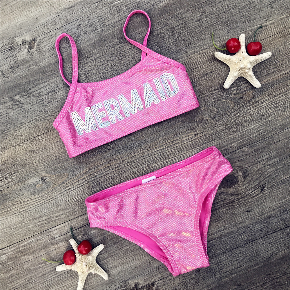 Kids 2 Pieces Swimwear Girls Sequined Hot Gold Bathing Sets Kid Swimming Suit Children Bikinis Baby Set New Biquini Infantil
