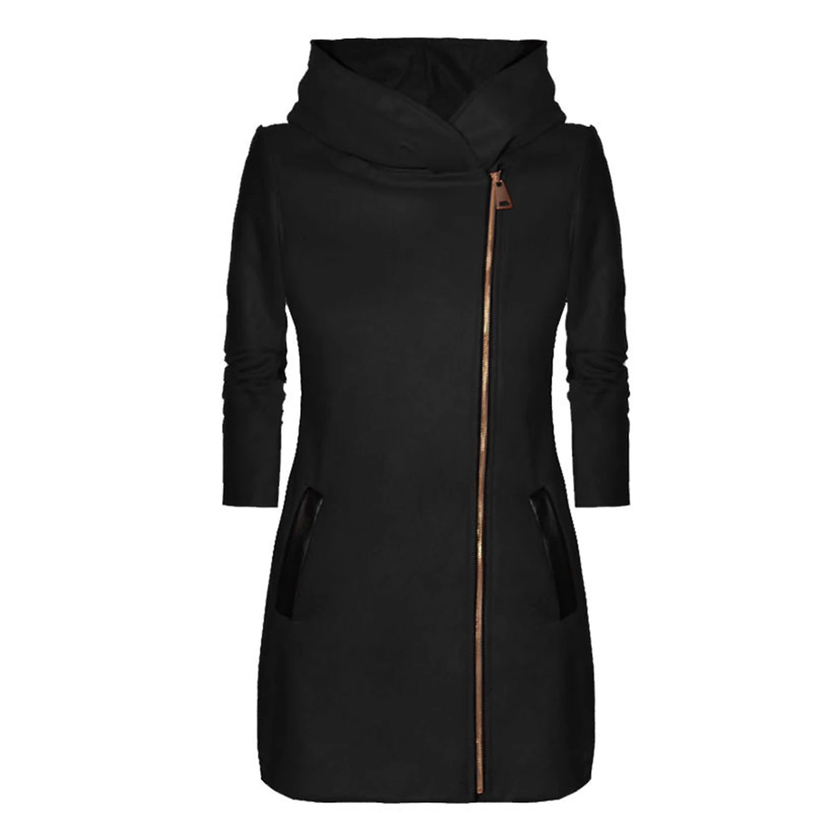 2023 Women's Winter Jacket With Hood & Pockets Side new Zipper Mid-Length Coat Female Hooded Coat Ladies 2025 Thin Coat For Women Girls
