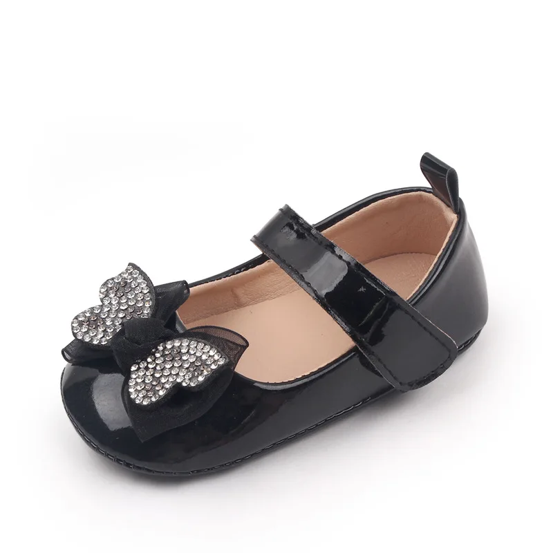 Newborn Baby Shoes Baby Girl Shoes Girl Classic Bowknot Rubber Sole Anti-slip PU Leather Shoes First Walker Toddler Crib Shoes