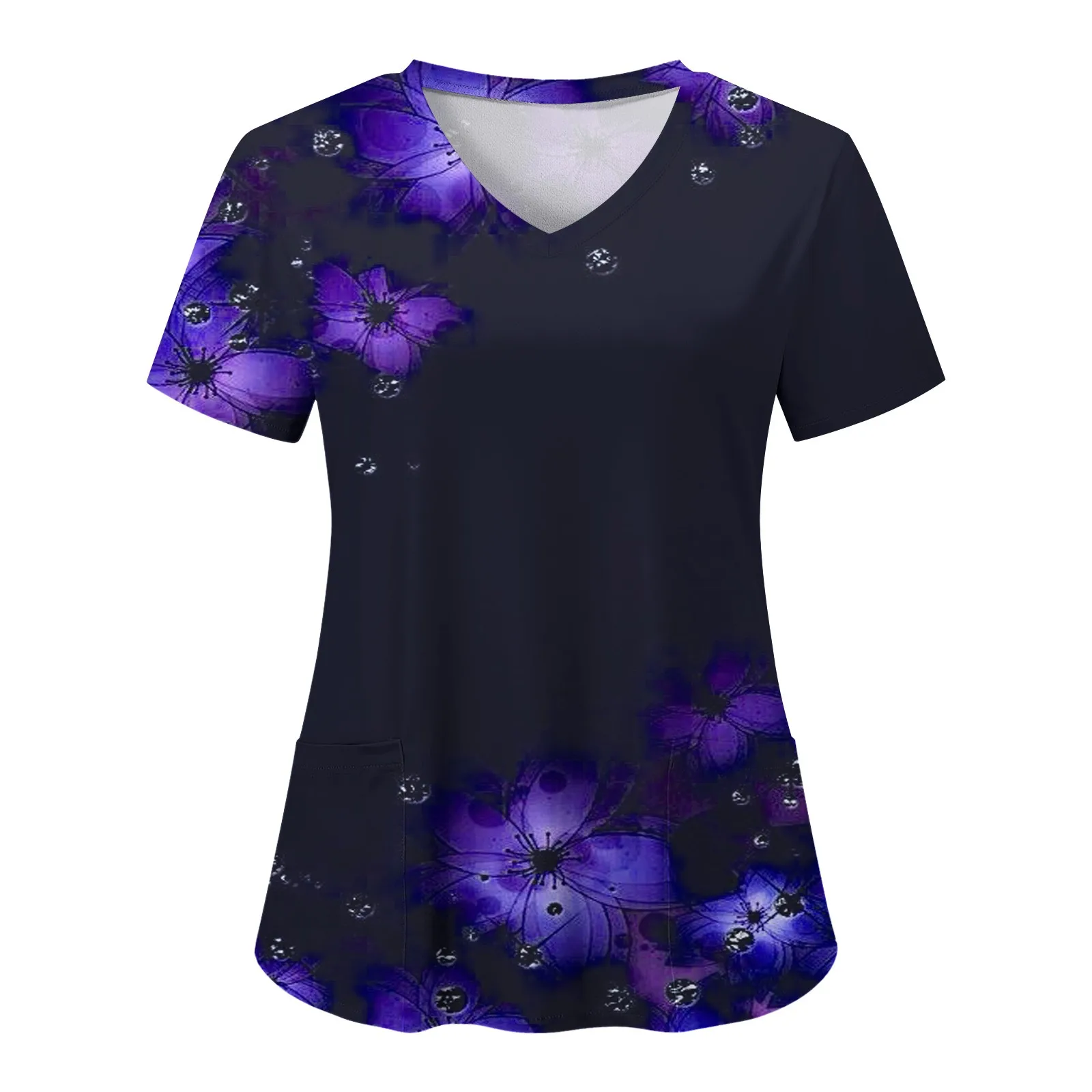 Nurse Uniform Women Womens Short Sleeve V Neck Butterfly Print Nursed Working Blouse Pockets Scrubs Work Medical Nursing Uniform
