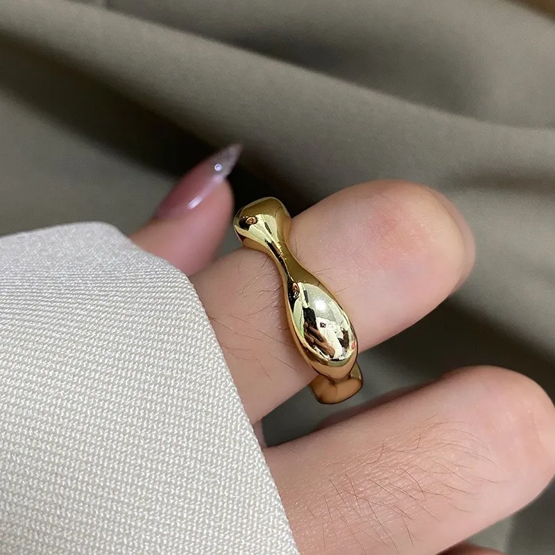 LIVVY New Sier Color Minimalist Smooth Irregular Waves Opening 2025 Adjustable Ring For Women Index Finger new Jewelry Accessories Gift