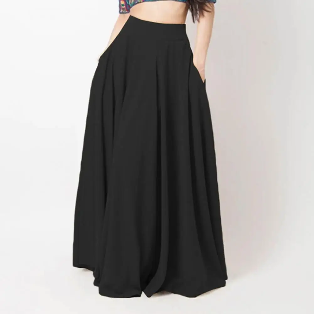 Summer New in Skirt Two Pockets High-Waist Elastic Waist Pleated 2025 new Large Hem Clothing Matching Oversized Women A-Line Solid Skirt