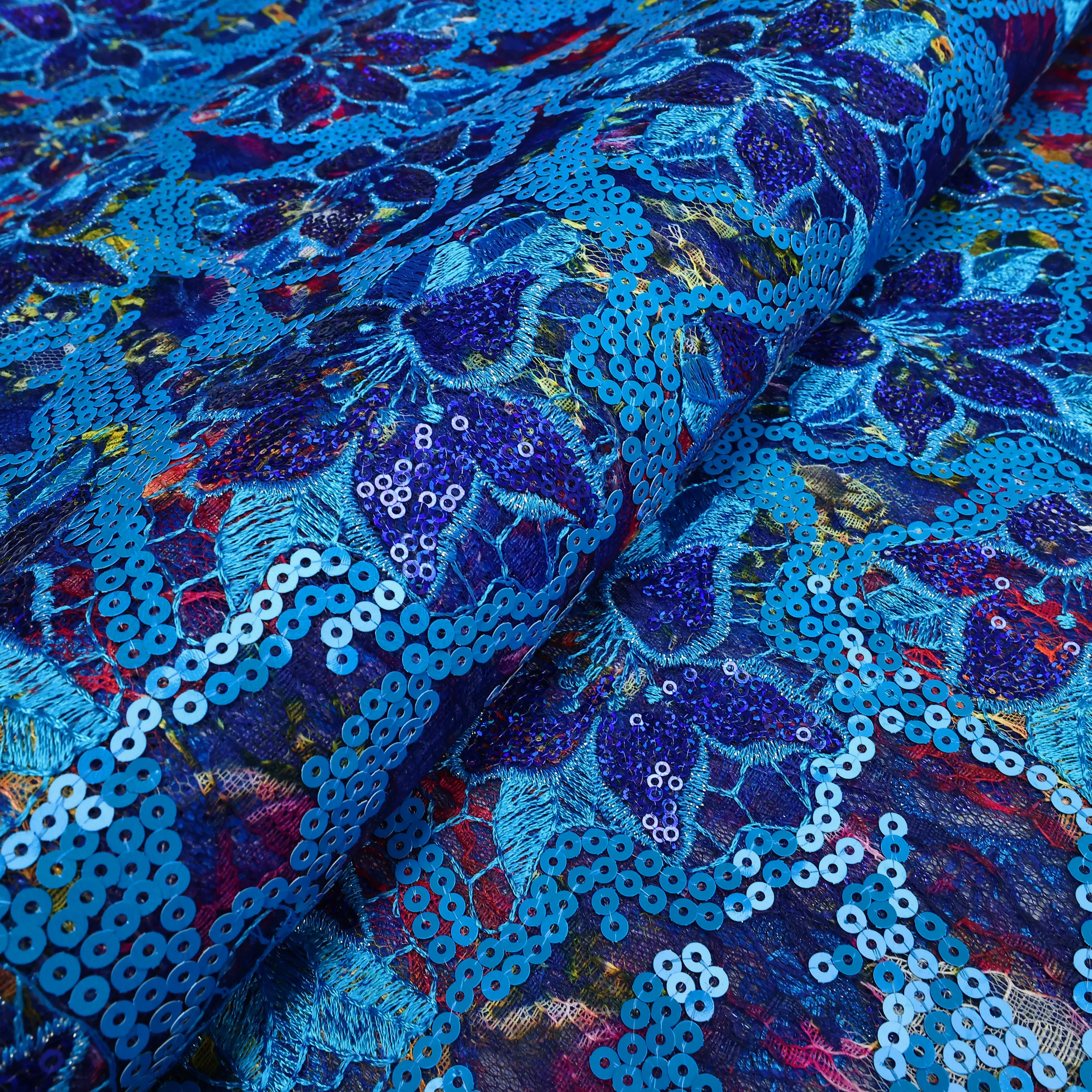 Latest African Sequined Lace Fabric 2023 High Quality Embroidery Nigerian French Mesh Lace Fabric For Wedding Material