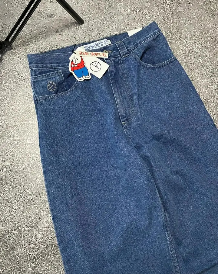 Streetwear Big Boy Jeans Y2K Pants Harajuku Hip Hop Cartoon Embroidery Retro Blue Baggy Jeans Men Women High Waist Wide Trouser 240318