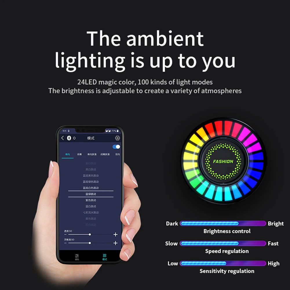 Air Freshener RGB Auto Perfume Diffuser 256 Colors Car Fragrance Machine App Control Music LED Light Strip 24LED Type C Charging