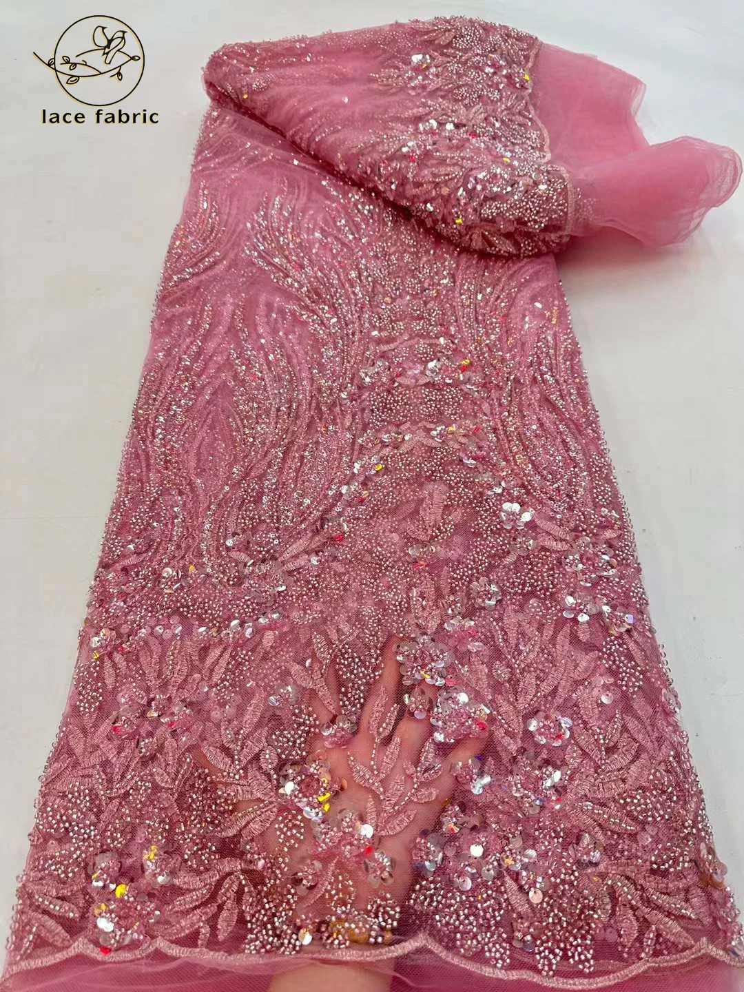 High-End Luxury French Embroidery Groom Lace Fabric High Quality 5 Yards African Nigerian Sequin Lace Fabric For Wedding Dress