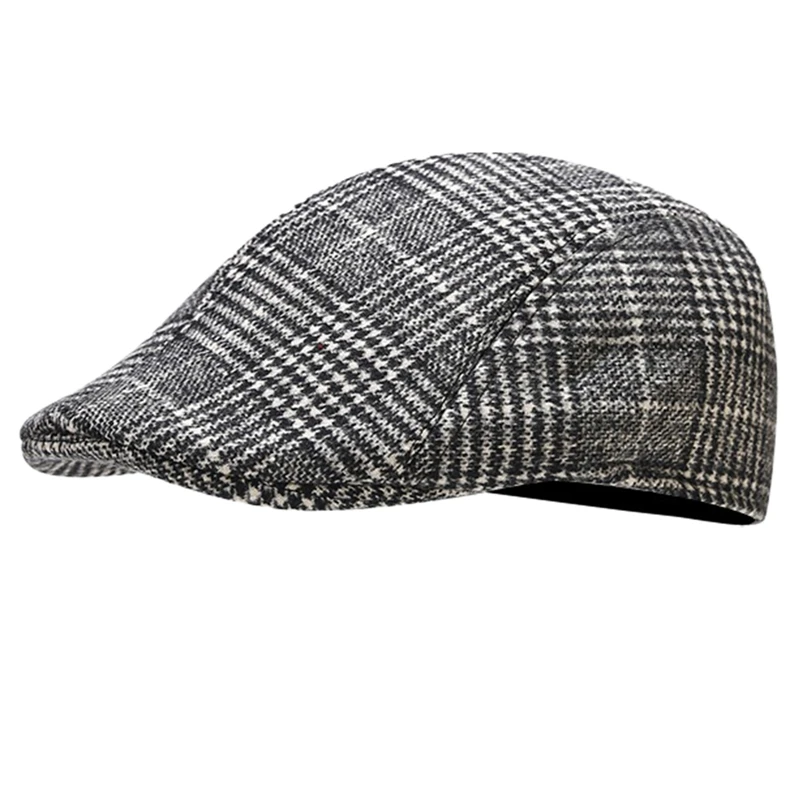 Vintage Unisex British Style Plaid Berets Hat Newsboy Gentleman Hats Driving Cabbie Autumn Winter Warm Wool Cap Men Women