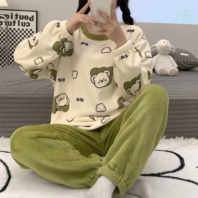 SUO&CHGAO 2023 Autumn 2025 Winter New Cute Coral Fleece Pamas for new Womens Plus Veet Pyjamas Sets Nightgown Sleepwear Homewear