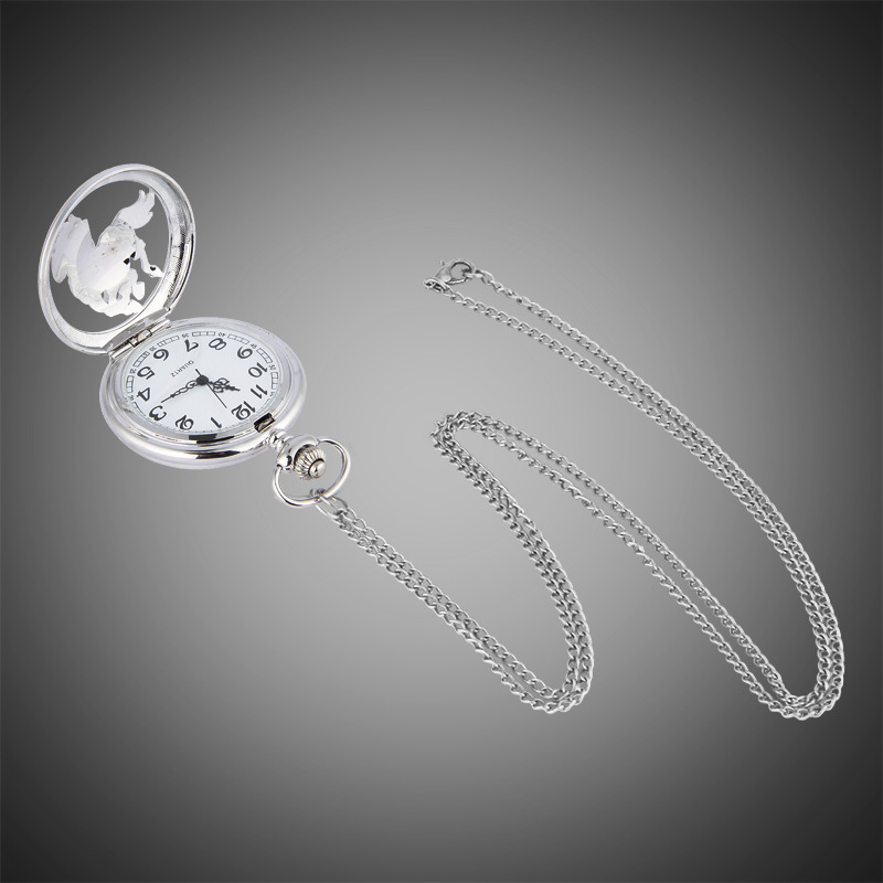 Luxury Animal Horse Pocket Watch Mens Male Silver Elegant Pocketwatch With Chain Masculino Relogio Dad's Gift Clock VintageSaati