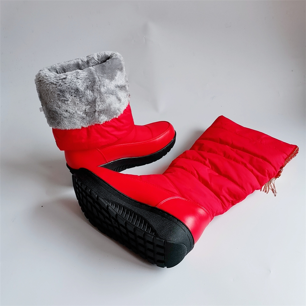 Mid-calf Plush Boots Women Winter Keep Warm Round Toe Snow Boot Slip On Platform Casual Black Red Shoes Female Large Size dbcb