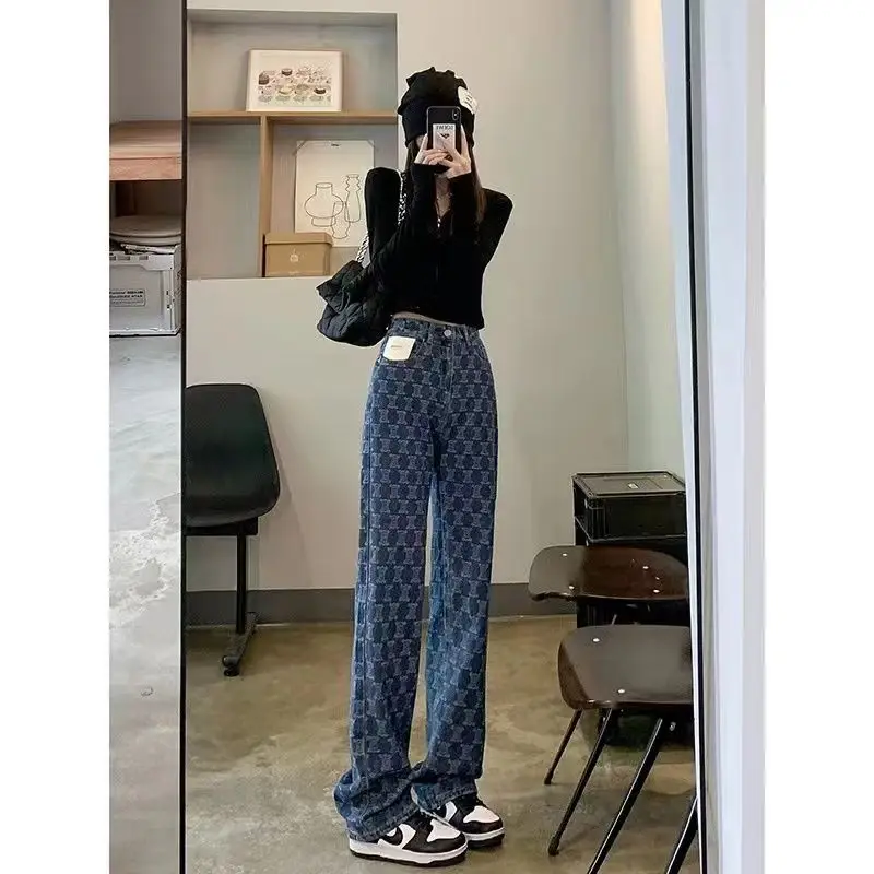 Women 2025 Vintage Denim Pants High-Waist Trousers Hollow Ripped Party Club new Loose Straight Jeans Bottoms 90s Aesthetic Streetwear