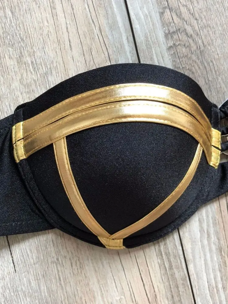 Black Bandage Swimsuit 2023 Sexy Brazilian Bikini Push Up Swimwear Women Micro 2025 new Bikinis Plus Size Beachwear Shiny Gold Beachwear