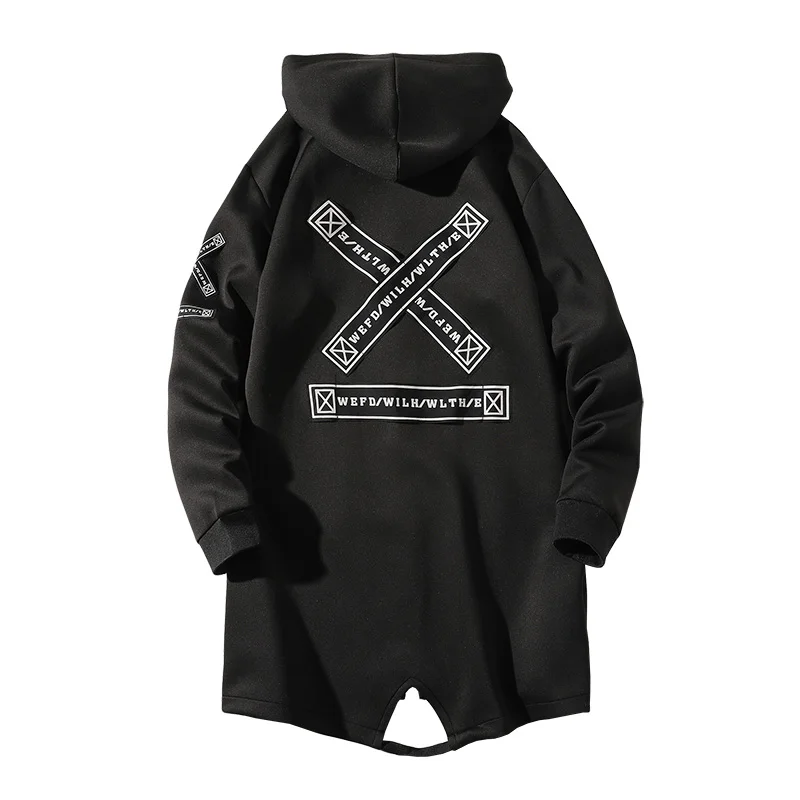 Men Streetwear Black Jackets And Coats 2025 new Hip Hop Haruku Hooded Men's Windbreaker Overcoat Mens Clothing