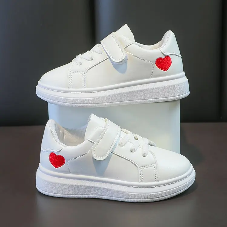 Sneakers Children Love Style Solid White Casual 2025 Shoes for Girls Flat new Sports Running Shoes Kids Students School Board Shoes 3-12Y