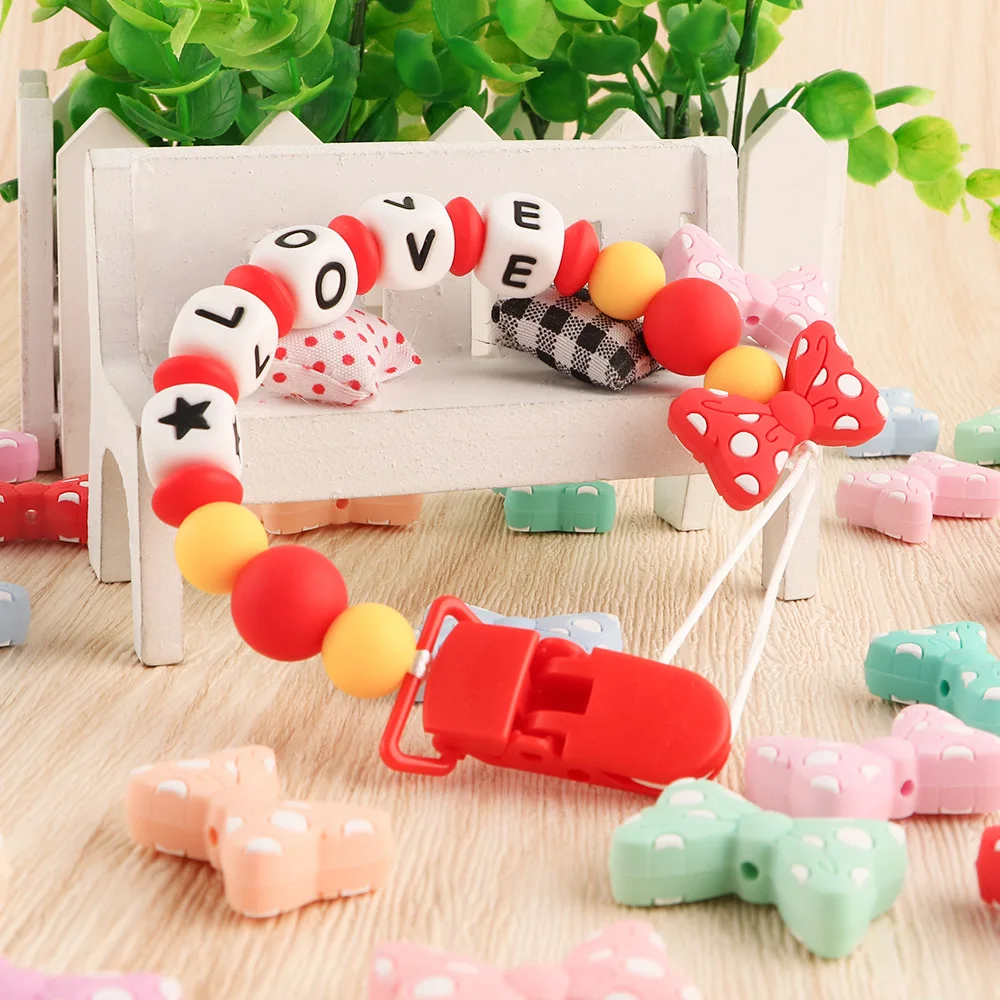 Kovict 10pc Bowknot Silicone new Beads For Jewelry Making Food Grade Mini Bow 2025 Tie Beads DIY Pacifier Chain Accessories