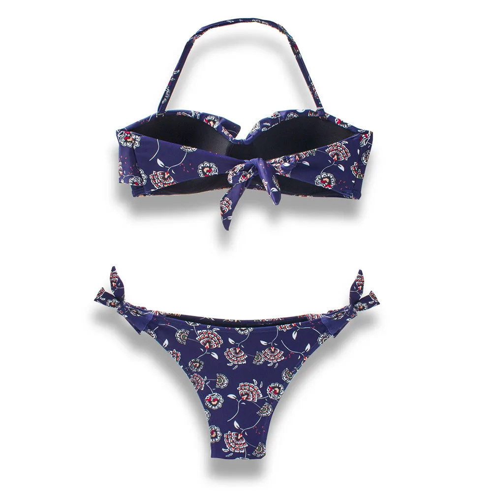 Falbala Brazilian Push Up Bikinis 2025 Women Floral Halter Print Swimsuit For new Girls Lady Thong Bikini Set Bandage Biquinis Swimwear