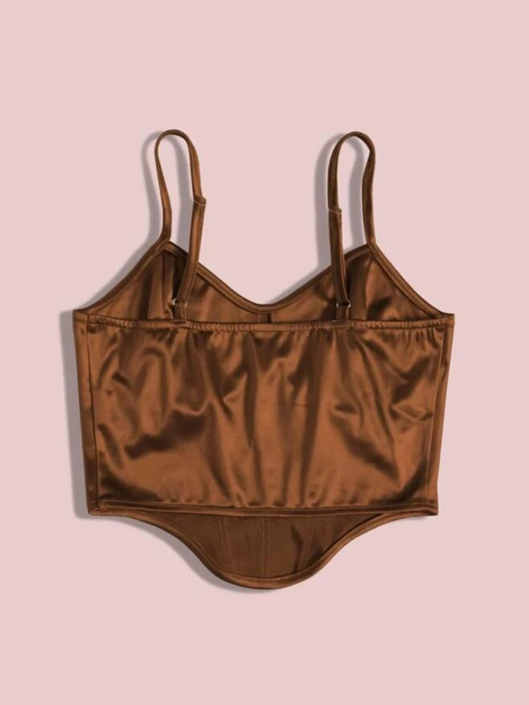Y2K European and American street traf top women's arc stitch hem satin commuter casual suspender vest clothes design coquette