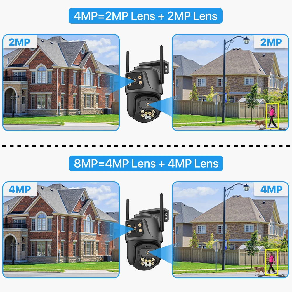 4K 8MP PTZ WIFI Camera Dual Lens Dual Screen IP Camera AI Human Detect 4MP HD Auto Tracking Security Camera iCSee Surveillance