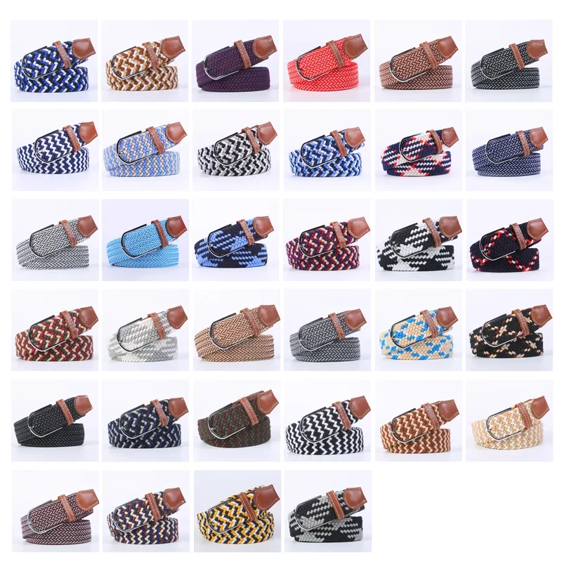 107/120/130cm Unisex Elastic Fabric Woven Casual Belt Pin Buckle Expandable Braided Stretch Canvas Leisure Belts for Men Women