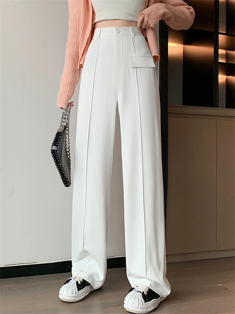 High 2025 Waist Suit Wide Leg Women's Full Pants Spring new Summer Buttons Female Elegant Minimalism Straight Loose Trousers 2023 New