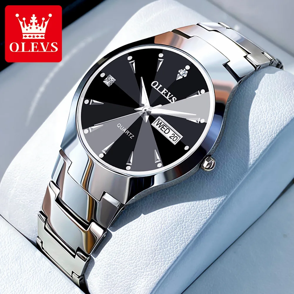 OLEVS Men's Watches Top Brand Luxury Original Quartz Wacth for Man Waterproof Tungsten Steel Case Strap Luminous Date Week Thin